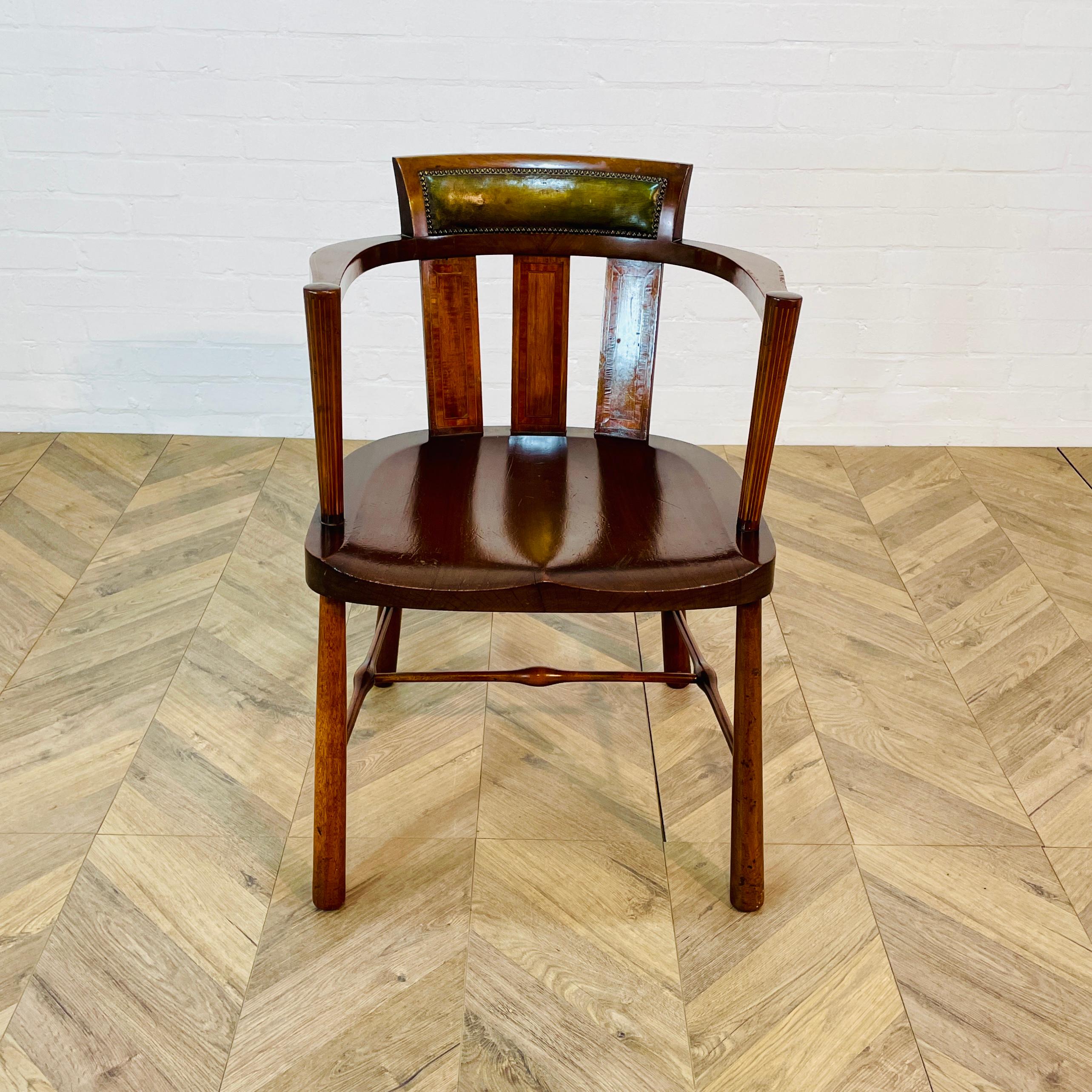 Mid-Century Modern Vintage Wooden + Leather Former Clerks Chair by G.H.K, circa 1930s For Sale