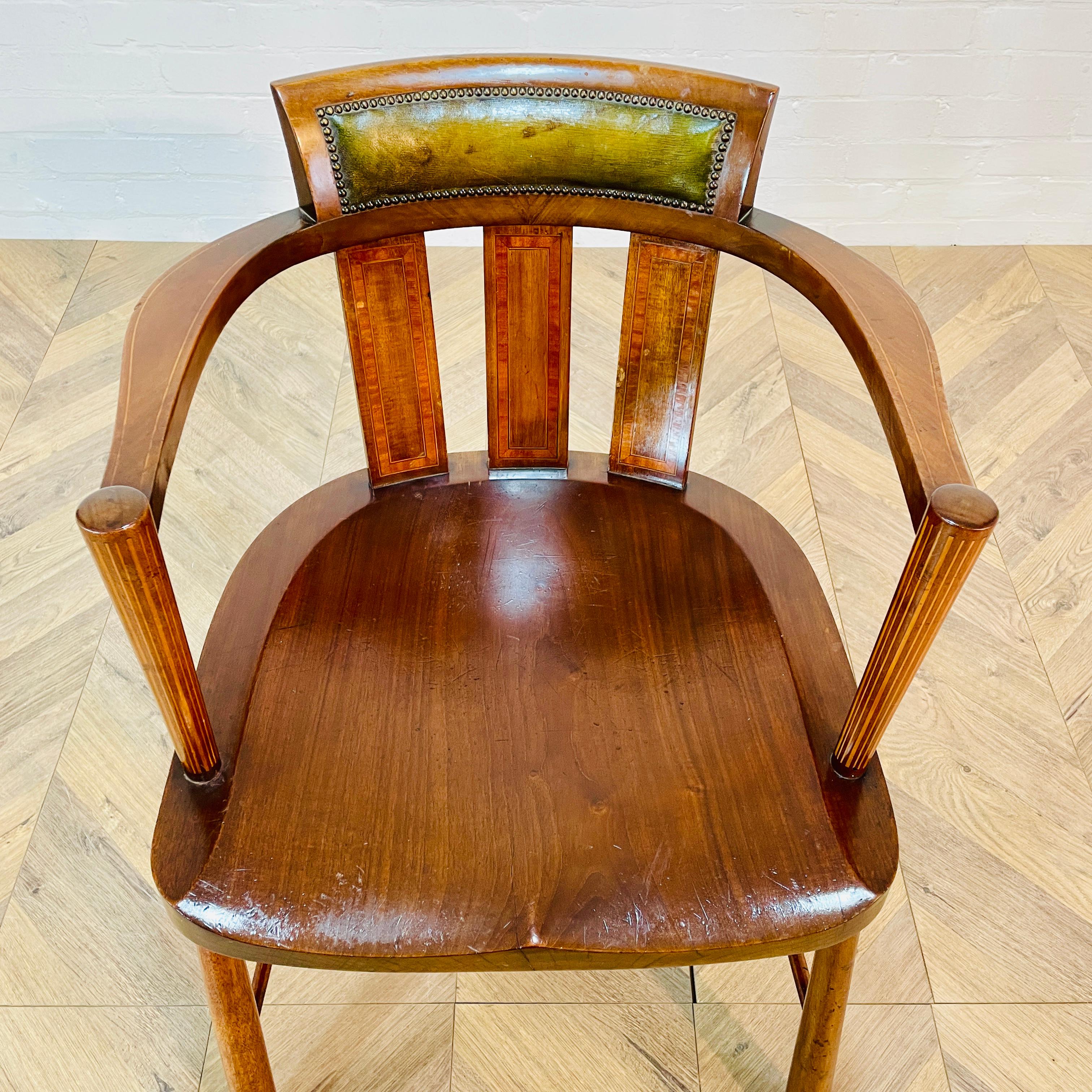 British Vintage Wooden + Leather Former Clerks Chair by G.H.K, circa 1930s For Sale
