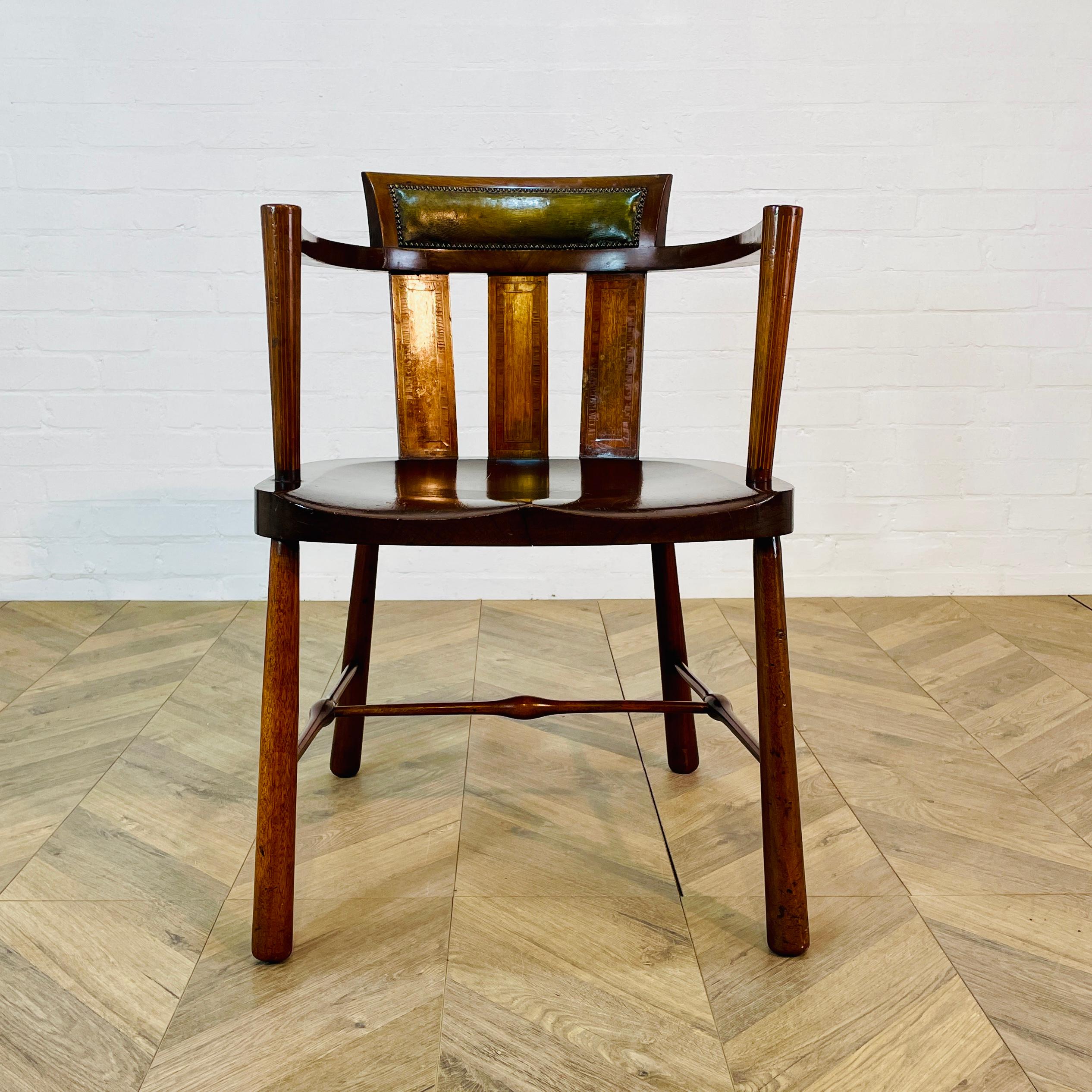 Vintage Wooden + Leather Former Clerks Chair by G.H.K, circa 1930s In Good Condition For Sale In Ely, GB