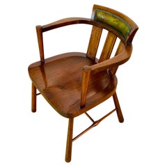 Chaise vintage en bois + cuir pour anciens employés de bureau par G.H.K., circa 1930s