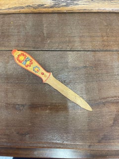 Vintage Wooden Letter Opener With Folk Style Art on Handles.
