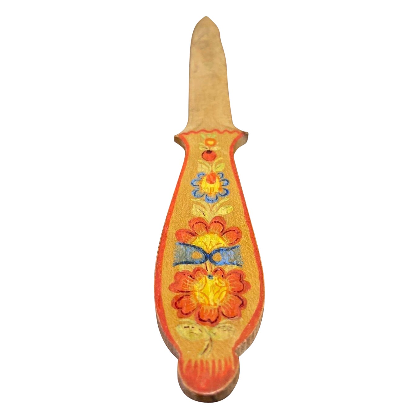 Vintage Holz Brieföffner mit Folk-Stil Kunst auf Griffe.