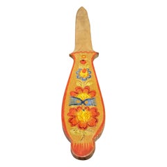Vintage Wooden Letter Opener With Folk Style Art on Handles.