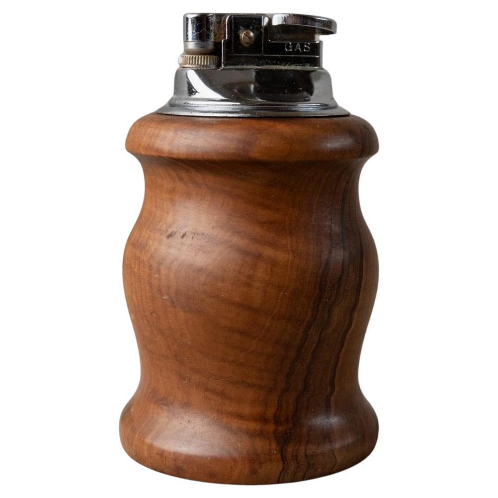 Vintage Wooden Lighter - Elegant Curved Table Lighter Italy, 1960s For Sale