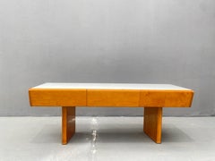 Vintage Wooden Low Console with Opaline Glass, 1960