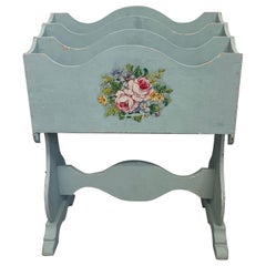 Vintage Wooden Magazine Rack With Floral Motif.