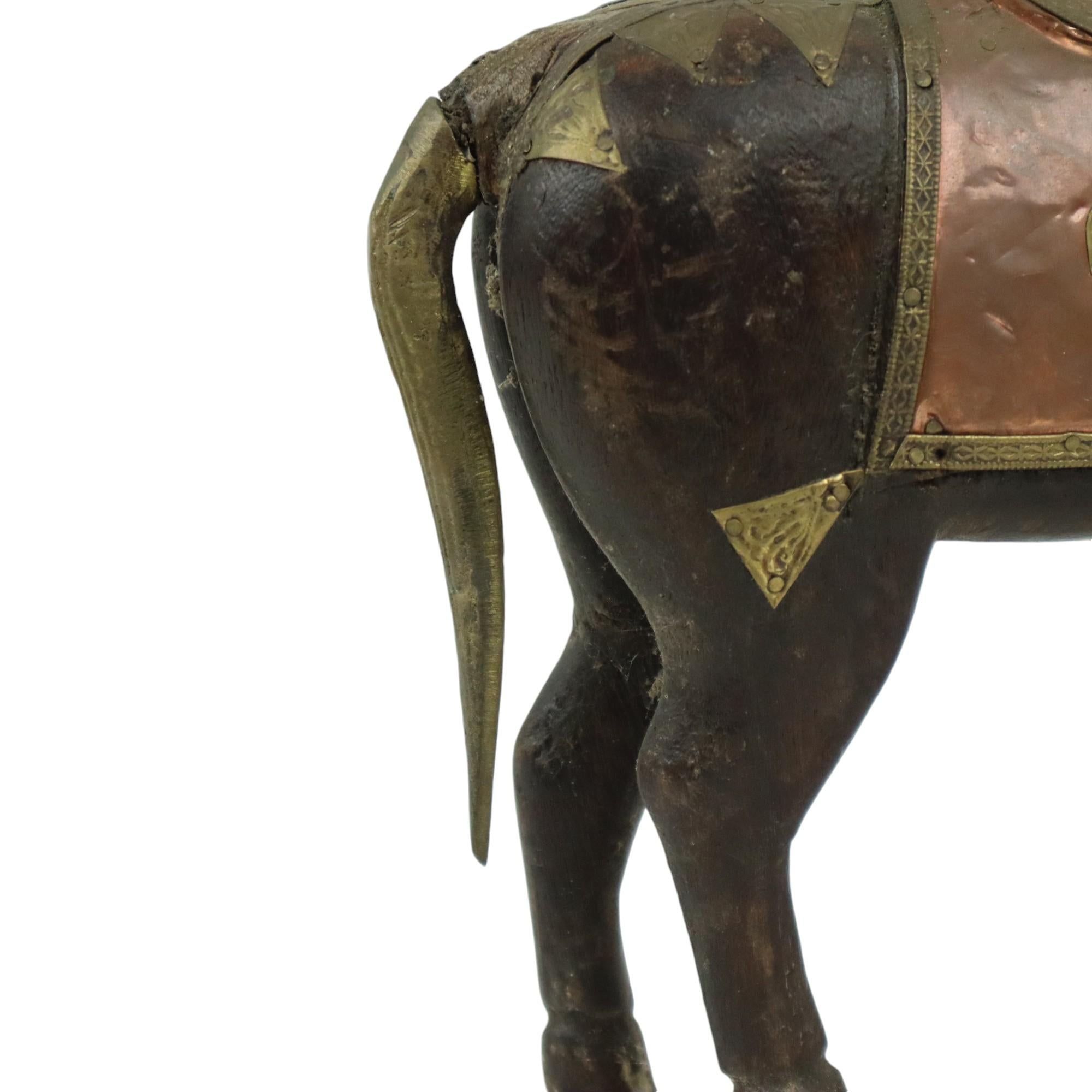 Vintage Wooden Marwari Horse Copper Brass Statue Sculpture 27cm For Sale 5