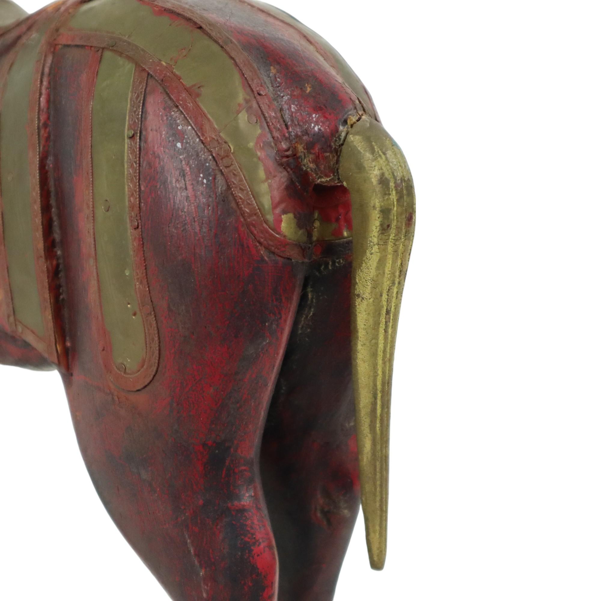 Vintage Wooden Marwari Horse Copper Brass Statue Sculpture 31cm For Sale 3