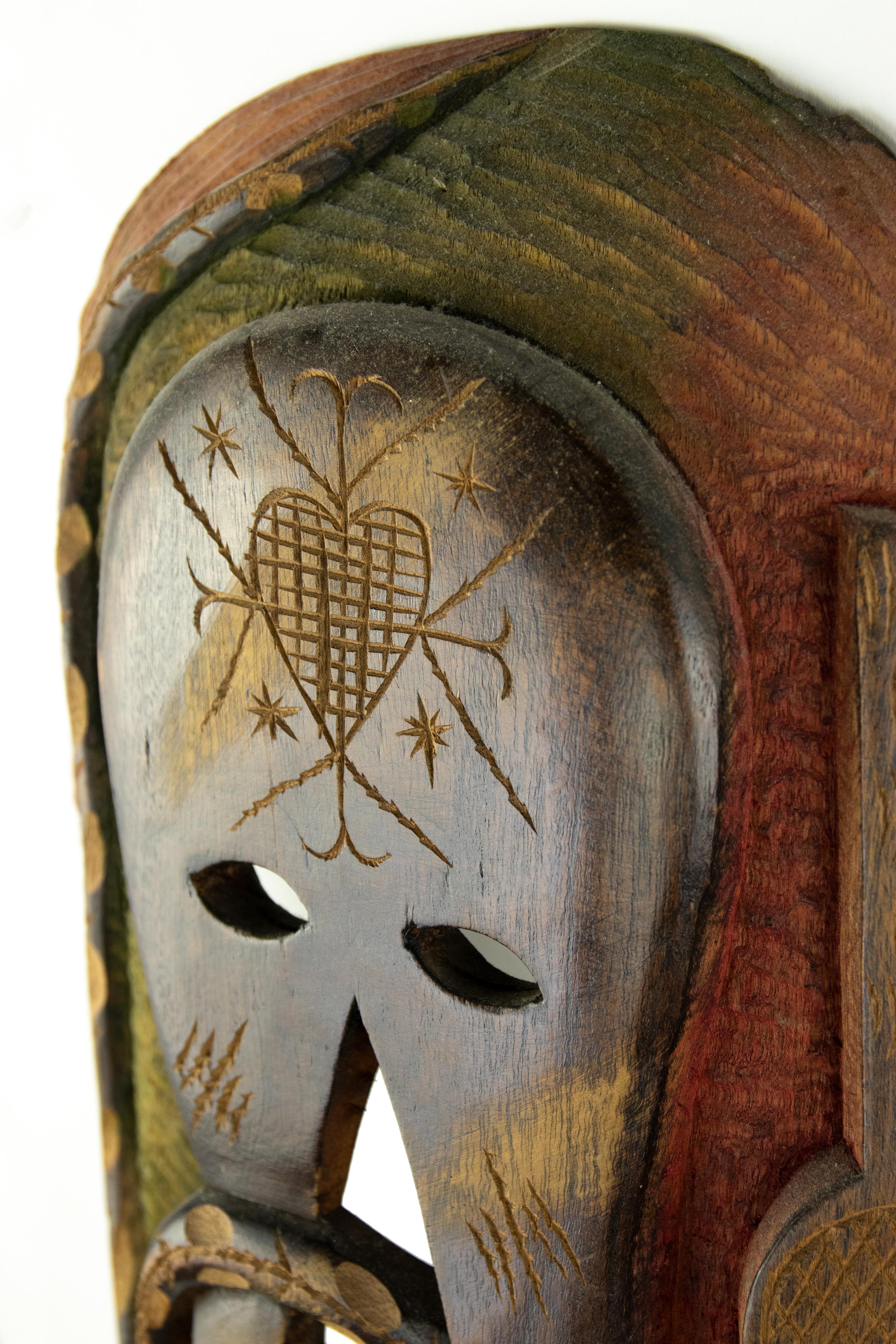 Fabric Vintage Wooden Mask, Mid-20th Century For Sale