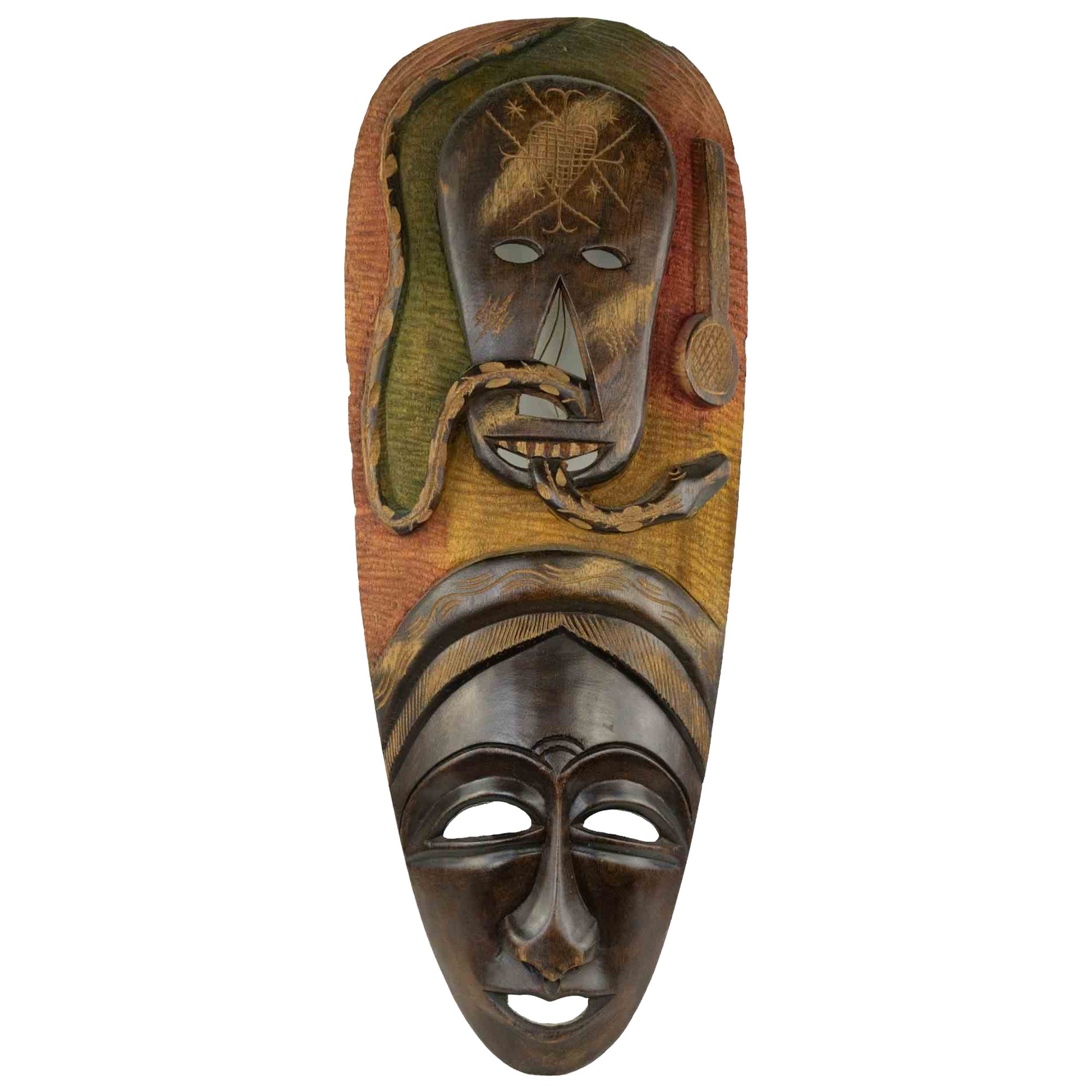 Masque vintage en bois, milieu du 20e siècle