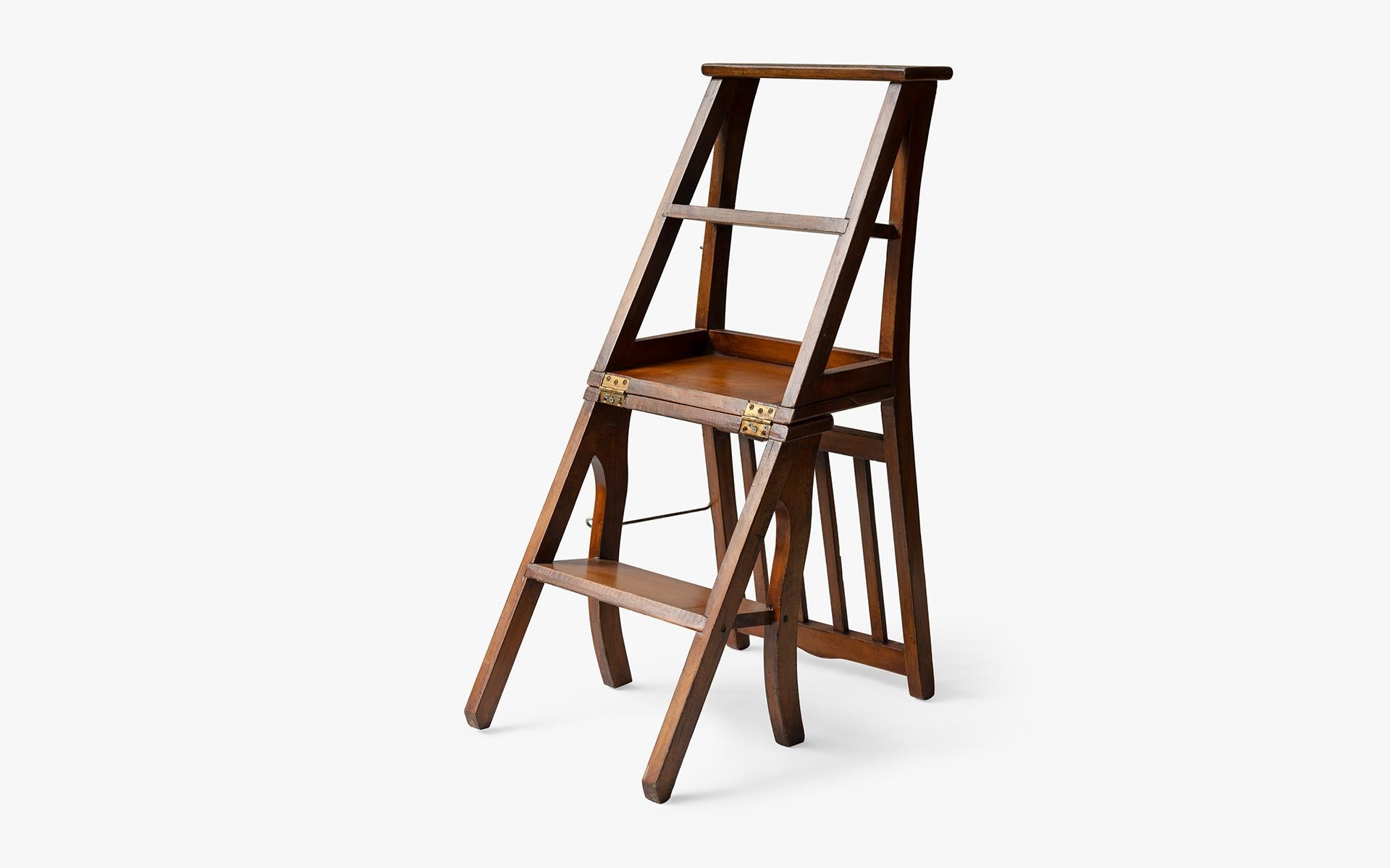 Vintage Wooden Metamorphic Step Ladder Folding Library Chair 2