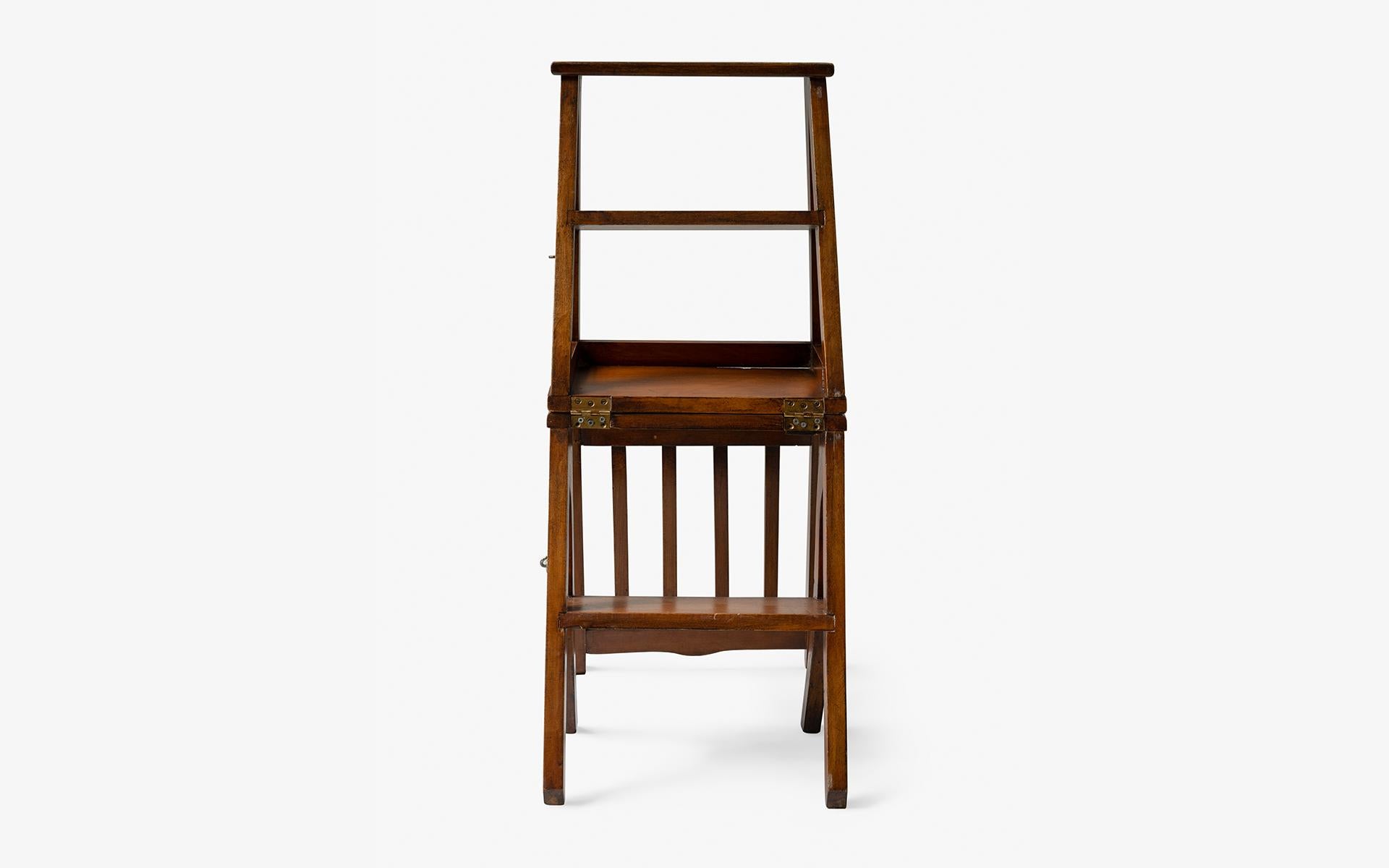 Vintage Wooden Metamorphic Step Ladder Folding Library Chair 3