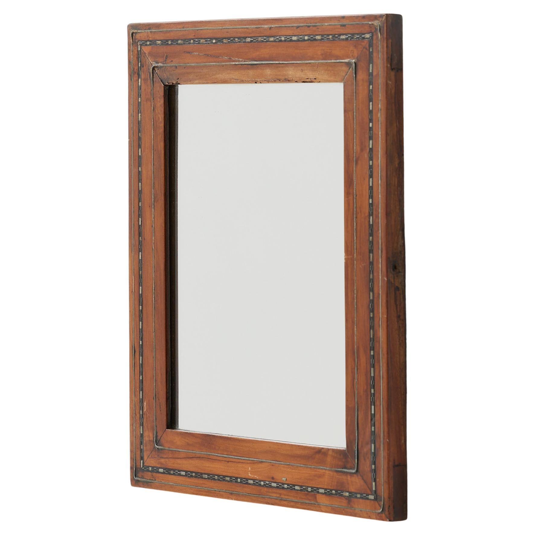 Specchio di legno vintage con cornice intarsiata, Spagna, 1950 circa - Patina originale