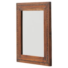 Vintage Wooden Mirror with Inlaid Frame, Spain circa 1950 — Original Patina