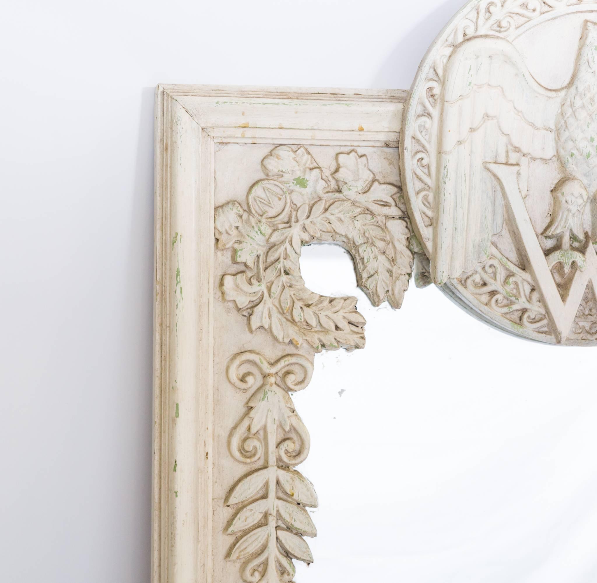 French Vintage Wooden Monogrammed Mirror 'W'
