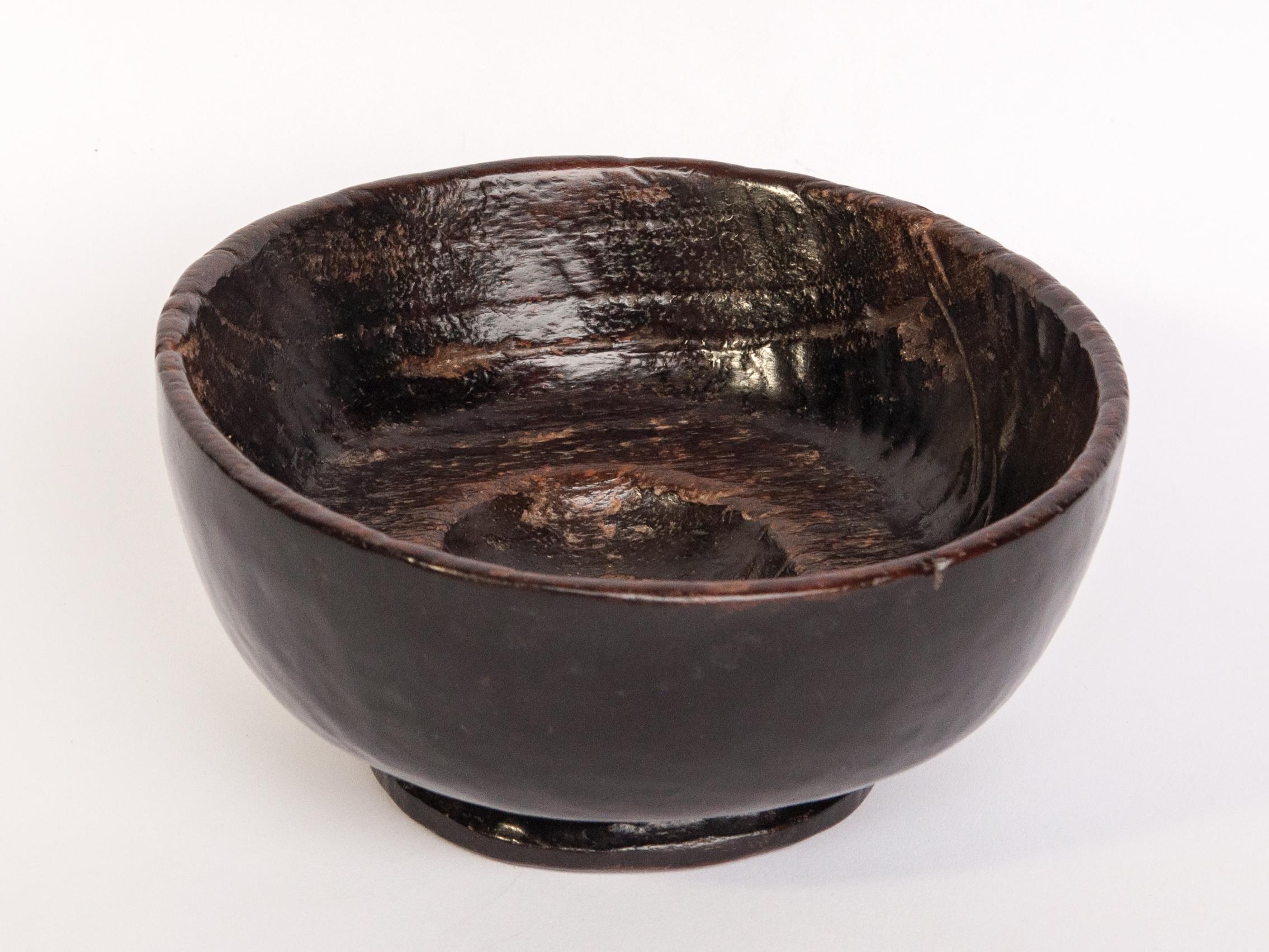 Rustic Vintage Wooden Mortar Bowl, Footed, Sumba, Indonesia, Mid-20th Century