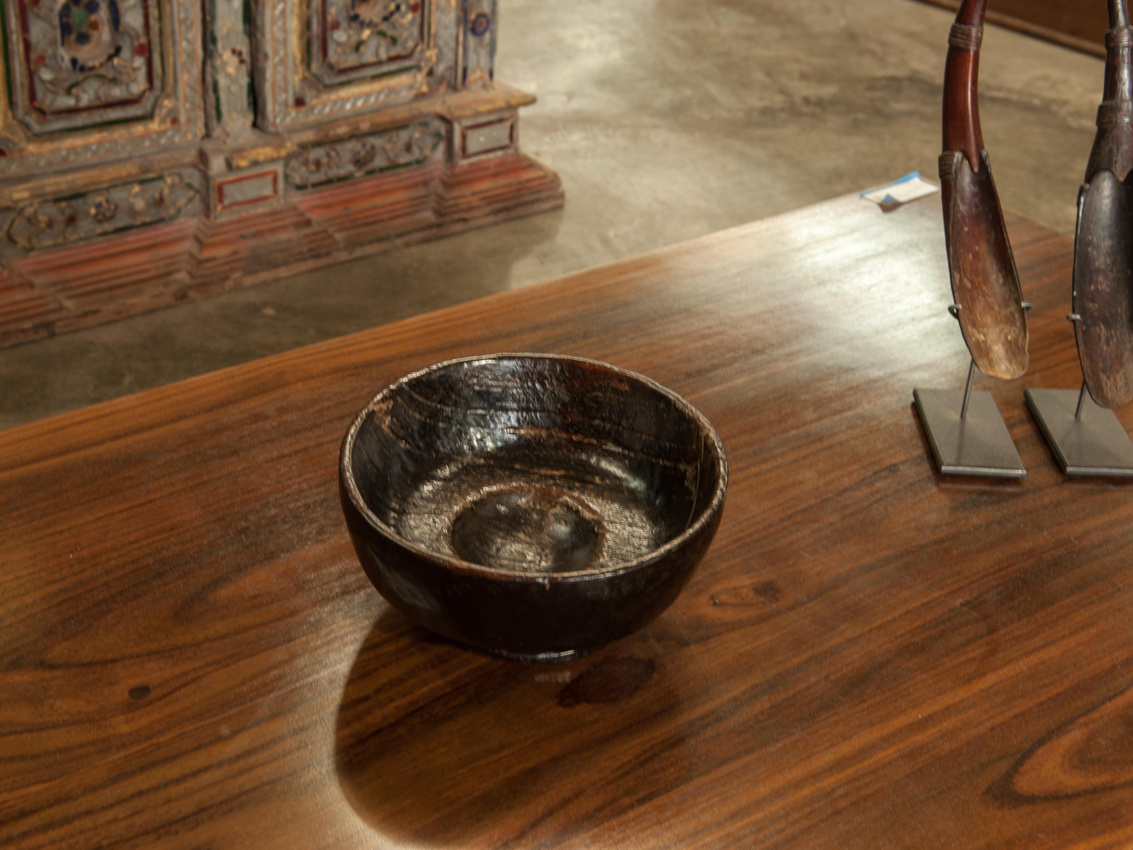 Vintage Wooden Mortar Bowl, Footed, Sumba, Indonesia, Mid-20th Century In Good Condition In Point Richmond, CA