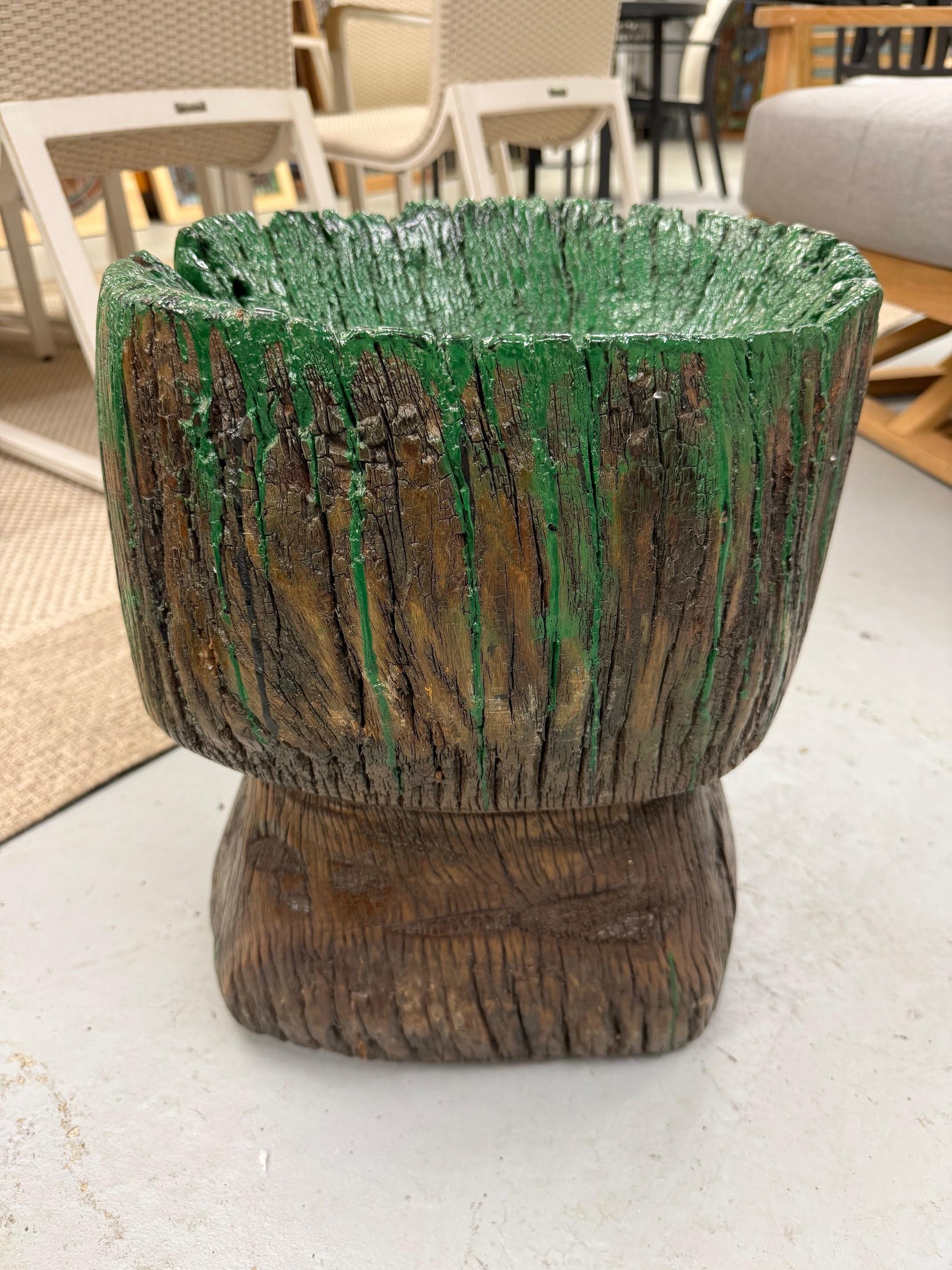 Indian Vintage Wooden Mortar, Planter, Tree or Root Base For Sale