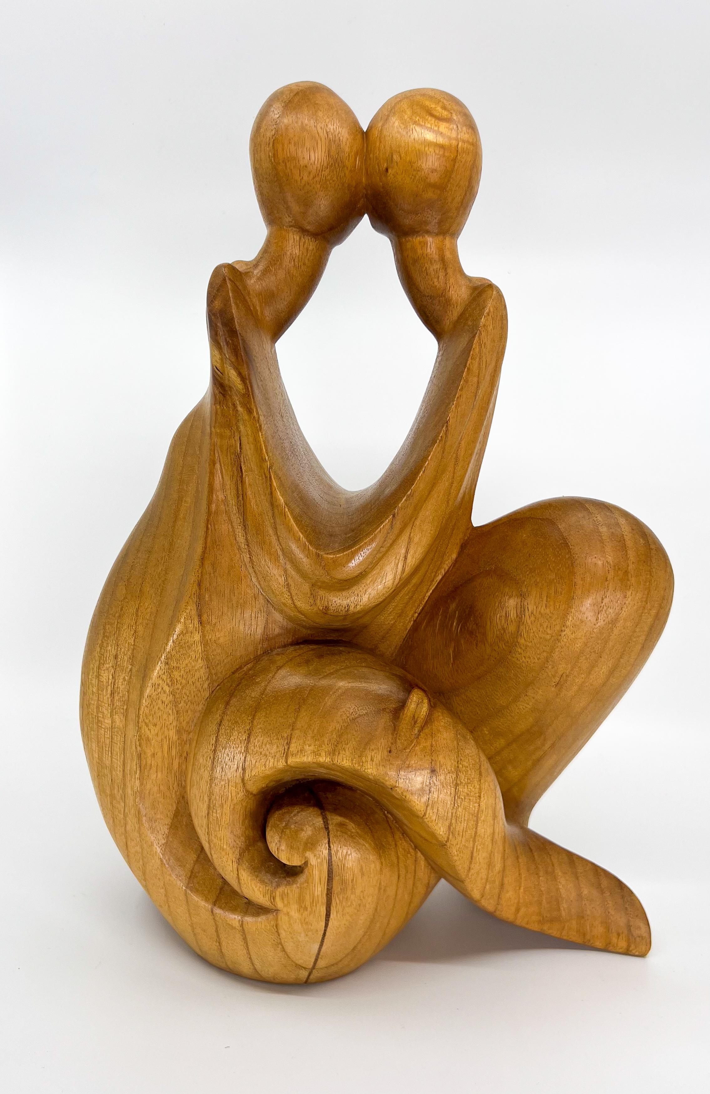 20th Century Vintage Wooden Nude Lovers Sculpture Abstract  For Sale