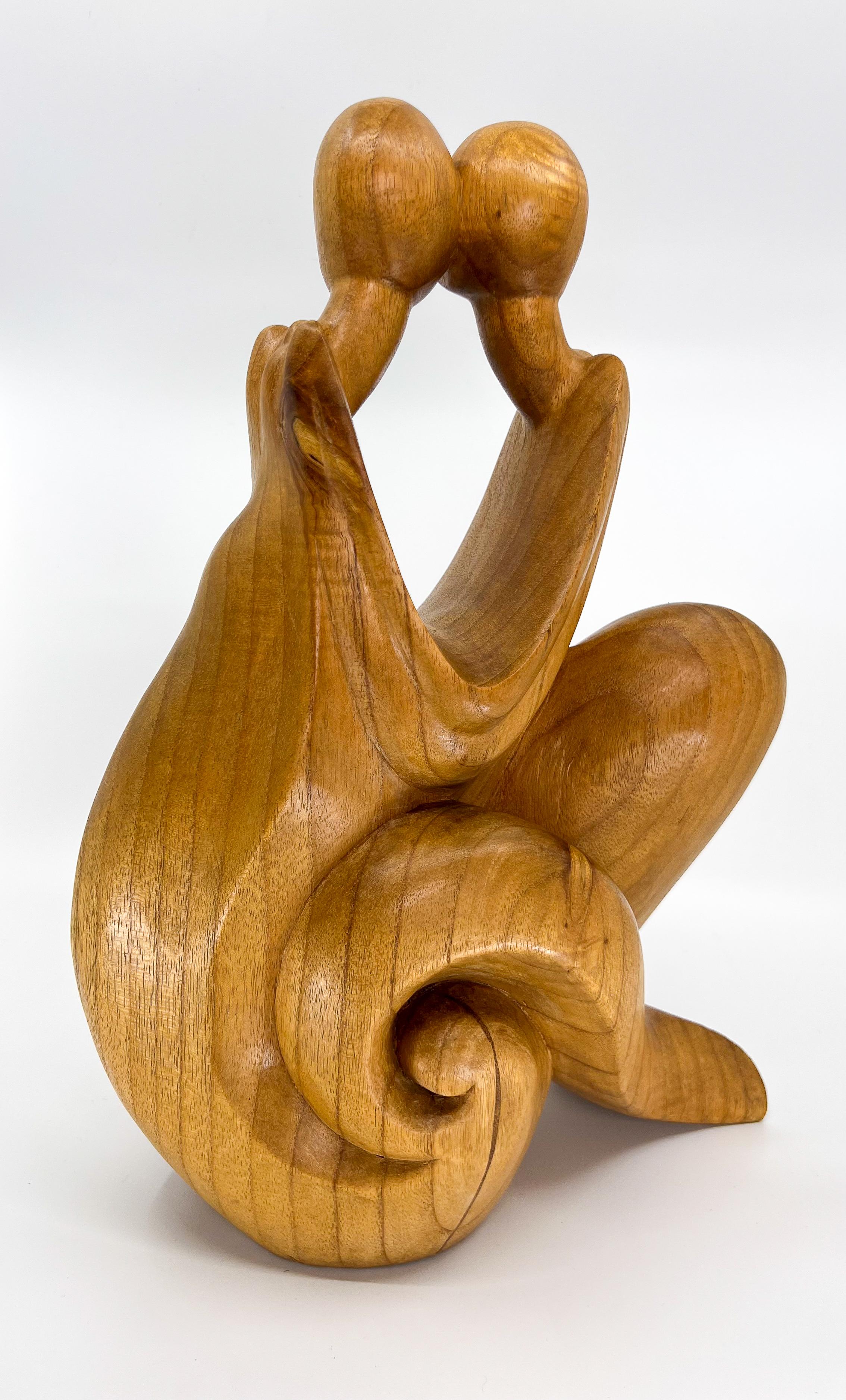 Vintage Wooden Nude Lovers Sculpture Abstract  For Sale 1