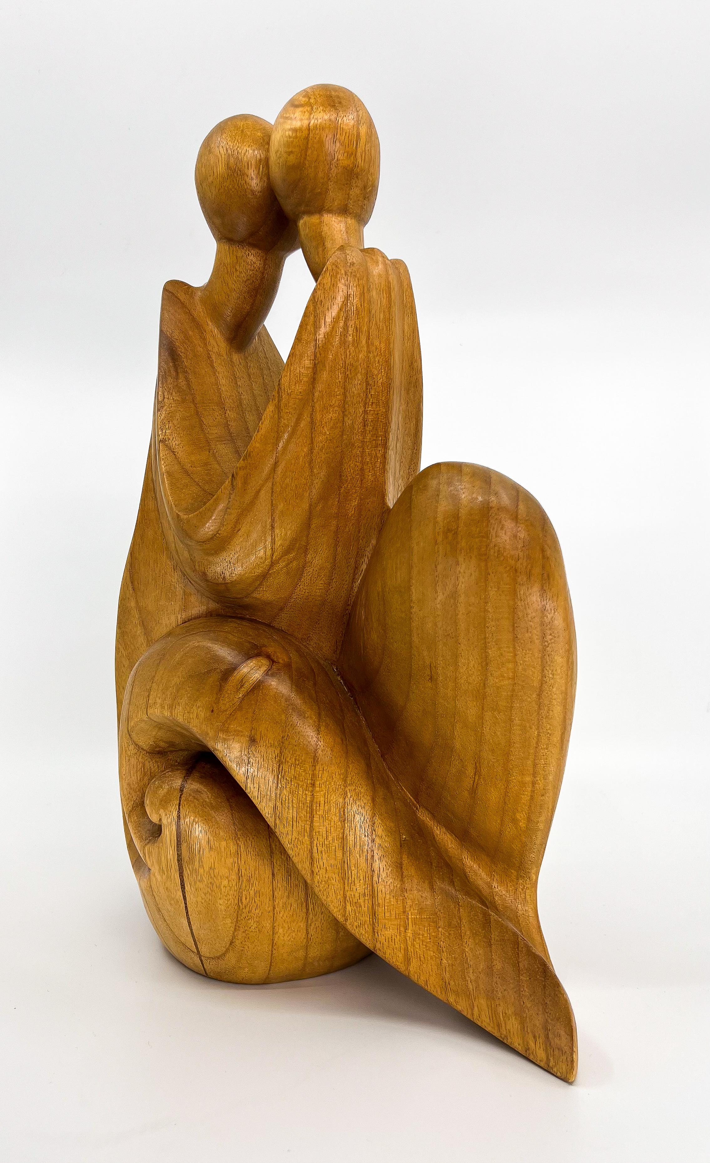 Vintage Wooden Nude Lovers Sculpture Abstract For Sale 1