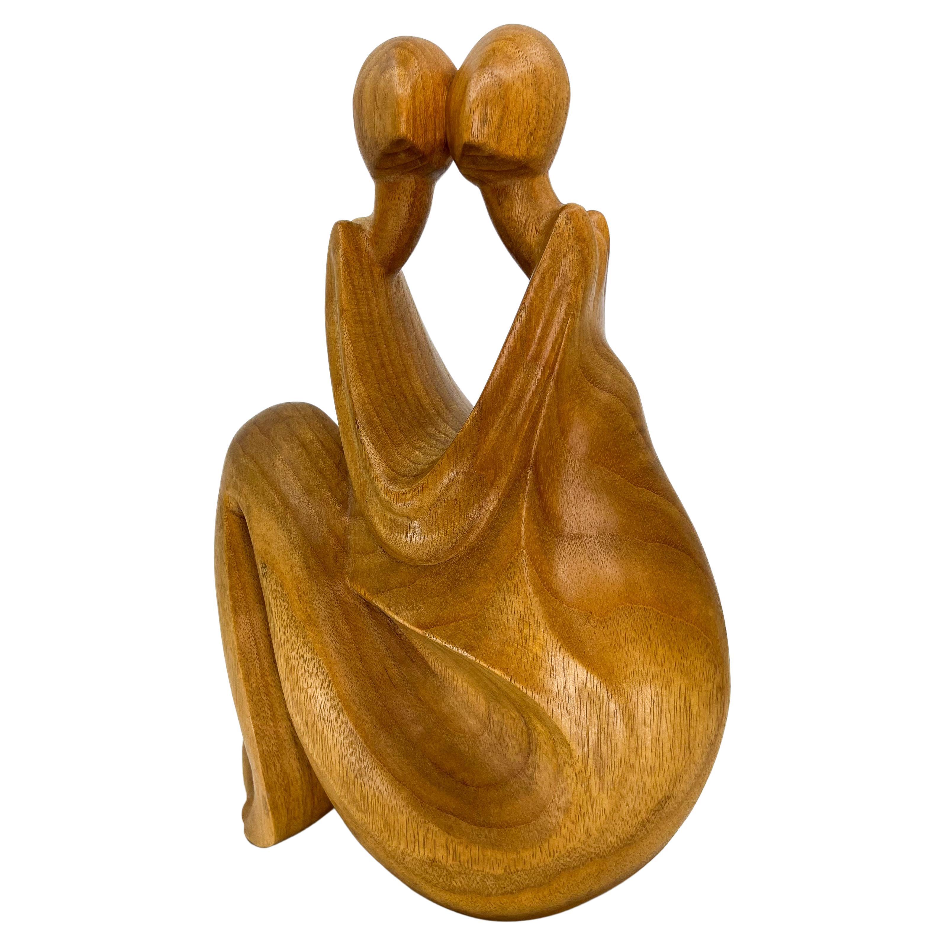 Vintage Wooden Nude Lovers Sculpture Abstract  For Sale