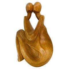 Vintage Wooden Nude Lovers Sculpture Abstract 