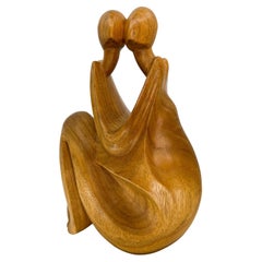 Escultura Vintage de Madera de Amantes Desnudos Abstracto