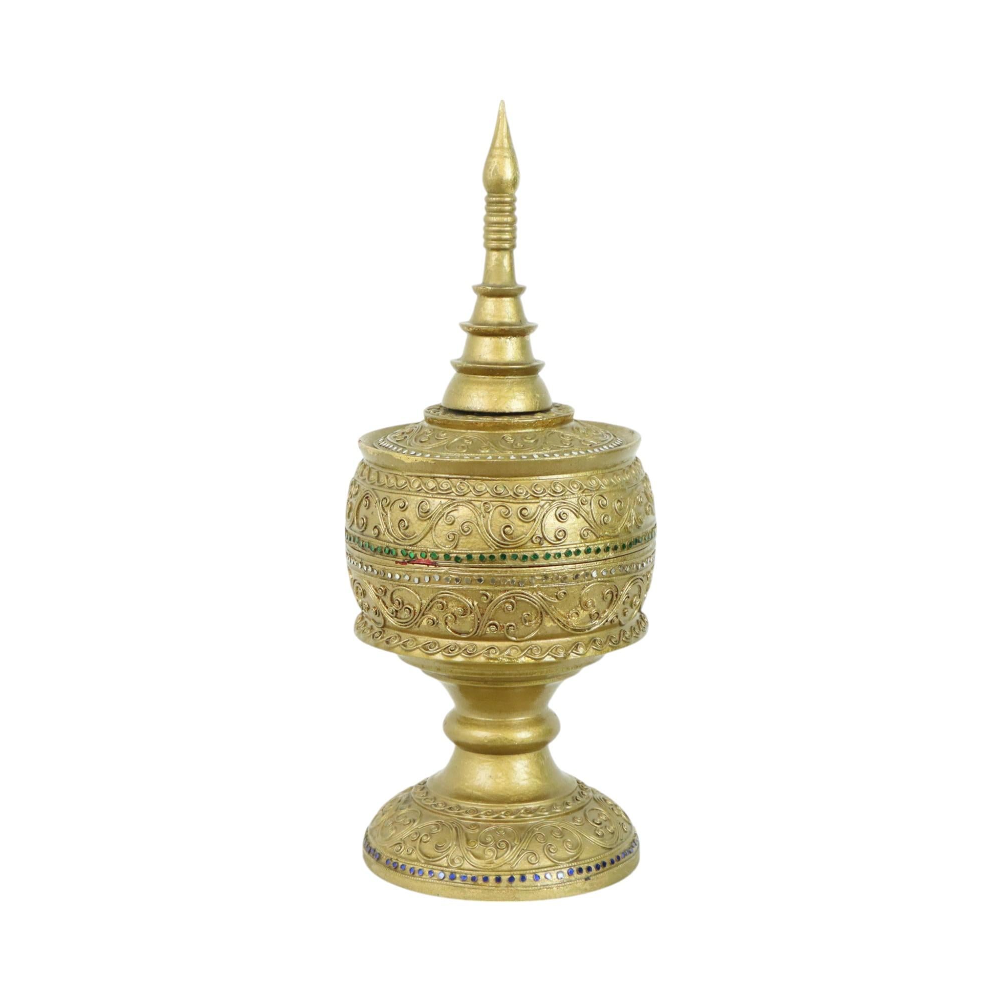Dorato Ciotola per offerte in legno d'epoca dorata a foglia d'oro Burma 49 cm in vendita