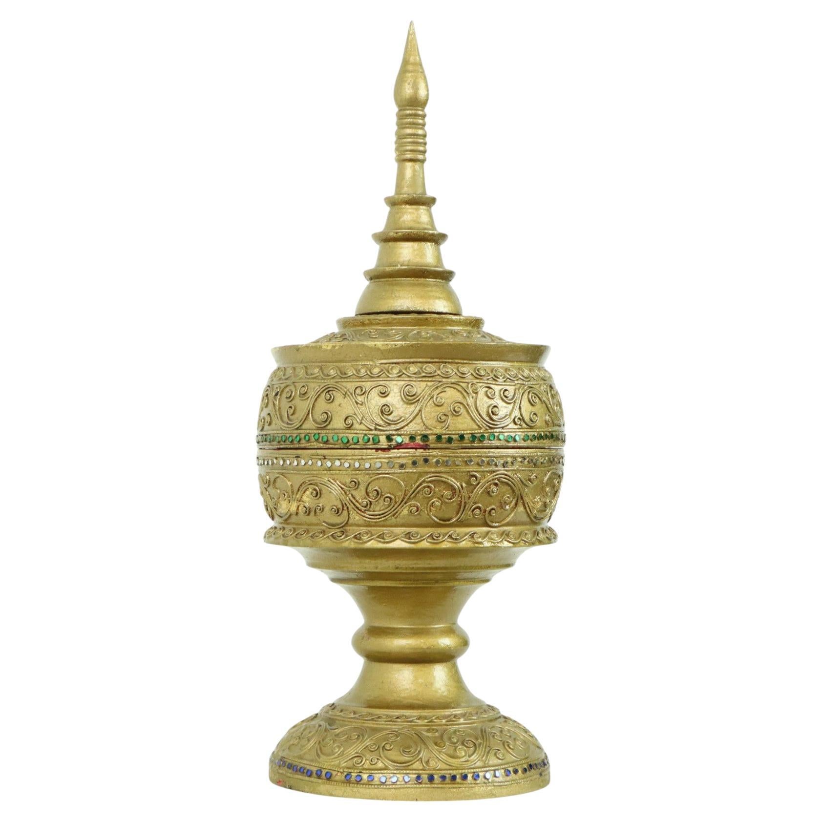 Ciotola per offerte in legno d'epoca dorata a foglia d'oro Burma 49 cm