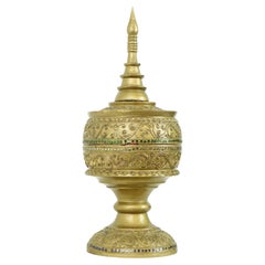 Vintage Wooden Offering Bowl Gold Leaf Gilded Burma 49cm