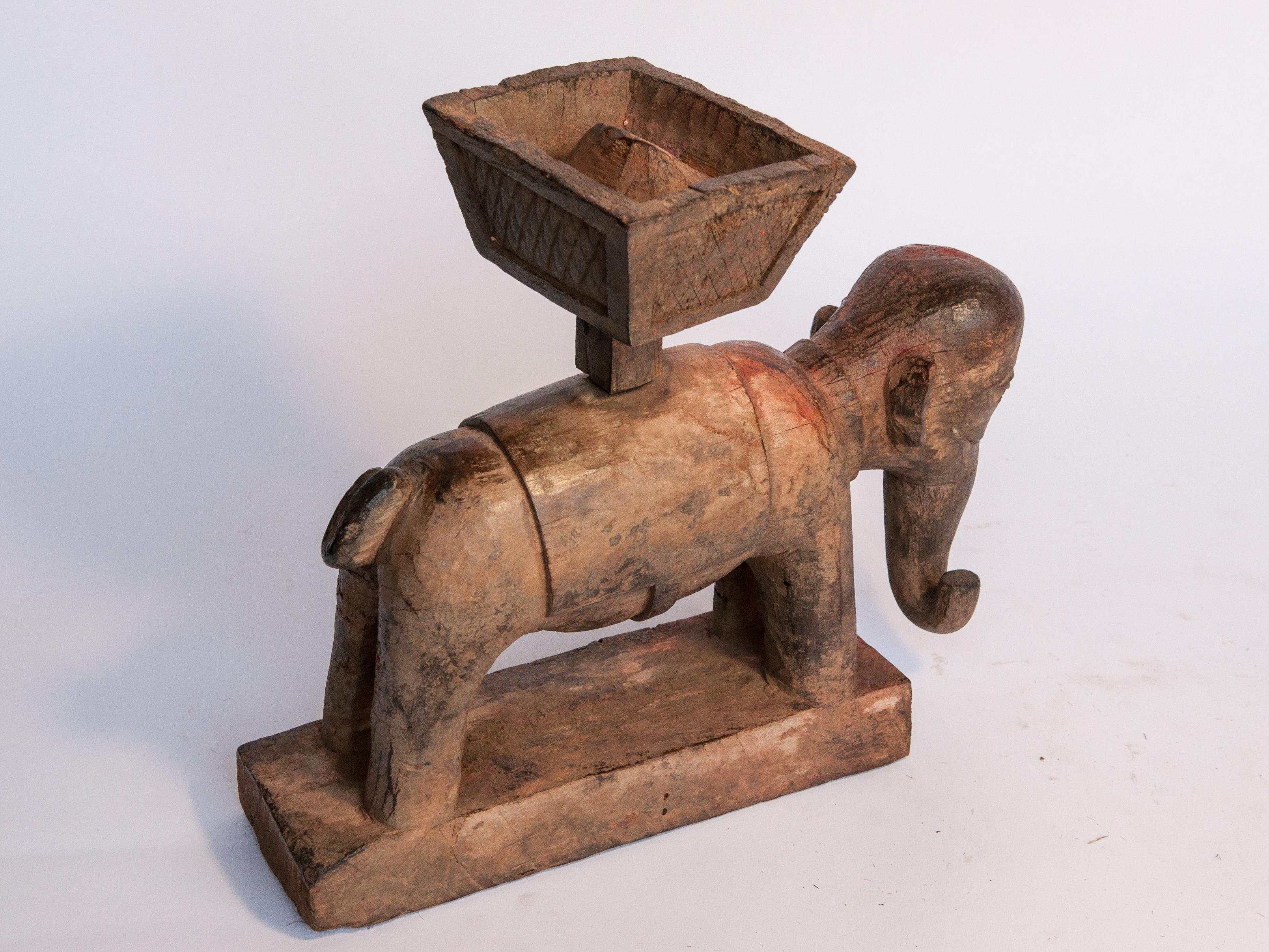 Vintage Wooden Offering Holder Elephant Motif Newar of Nepal Mid-20th Century 3