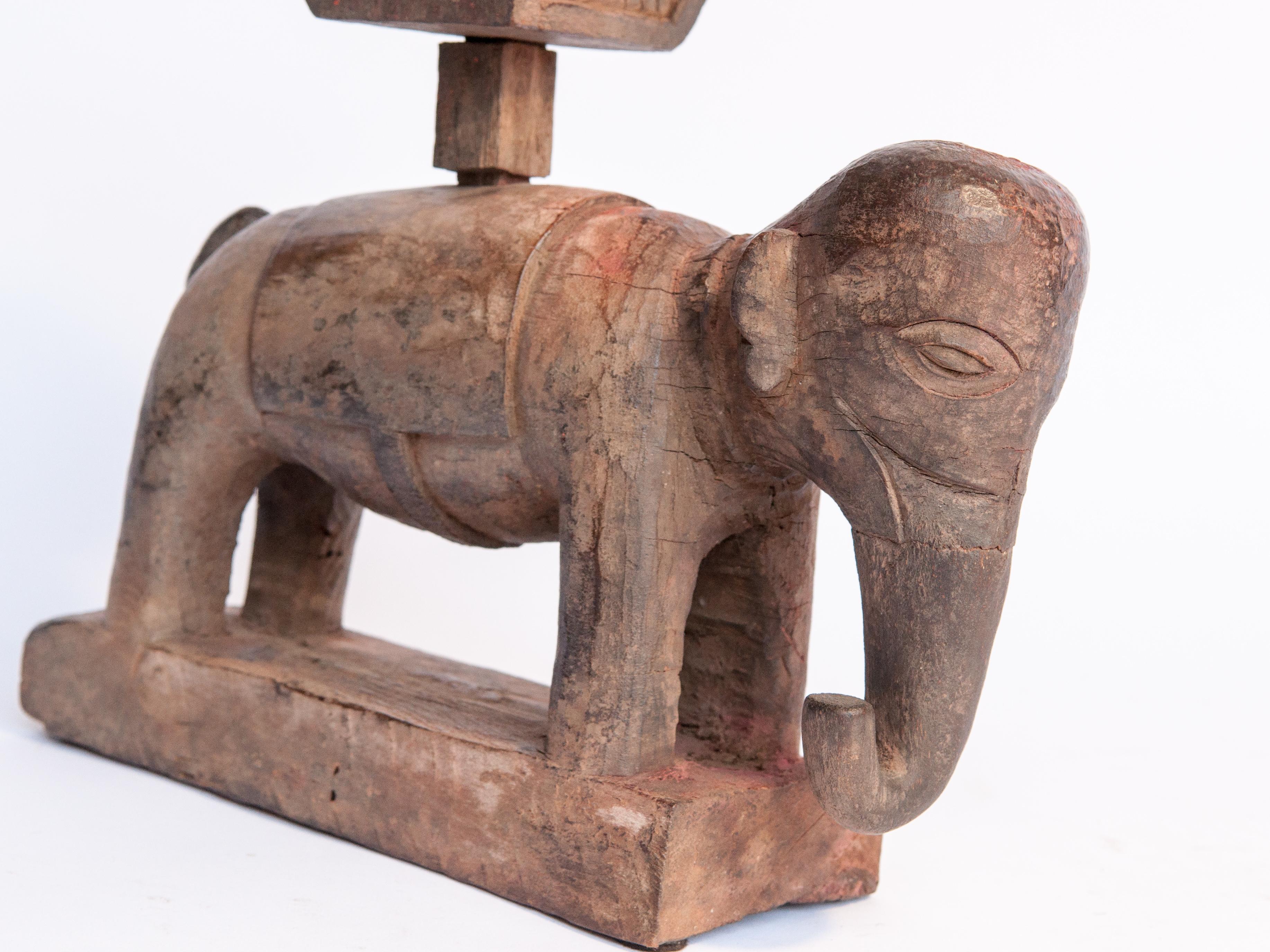 Folk Art Vintage Wooden Offering Holder Elephant Motif Newar of Nepal Mid-20th Century