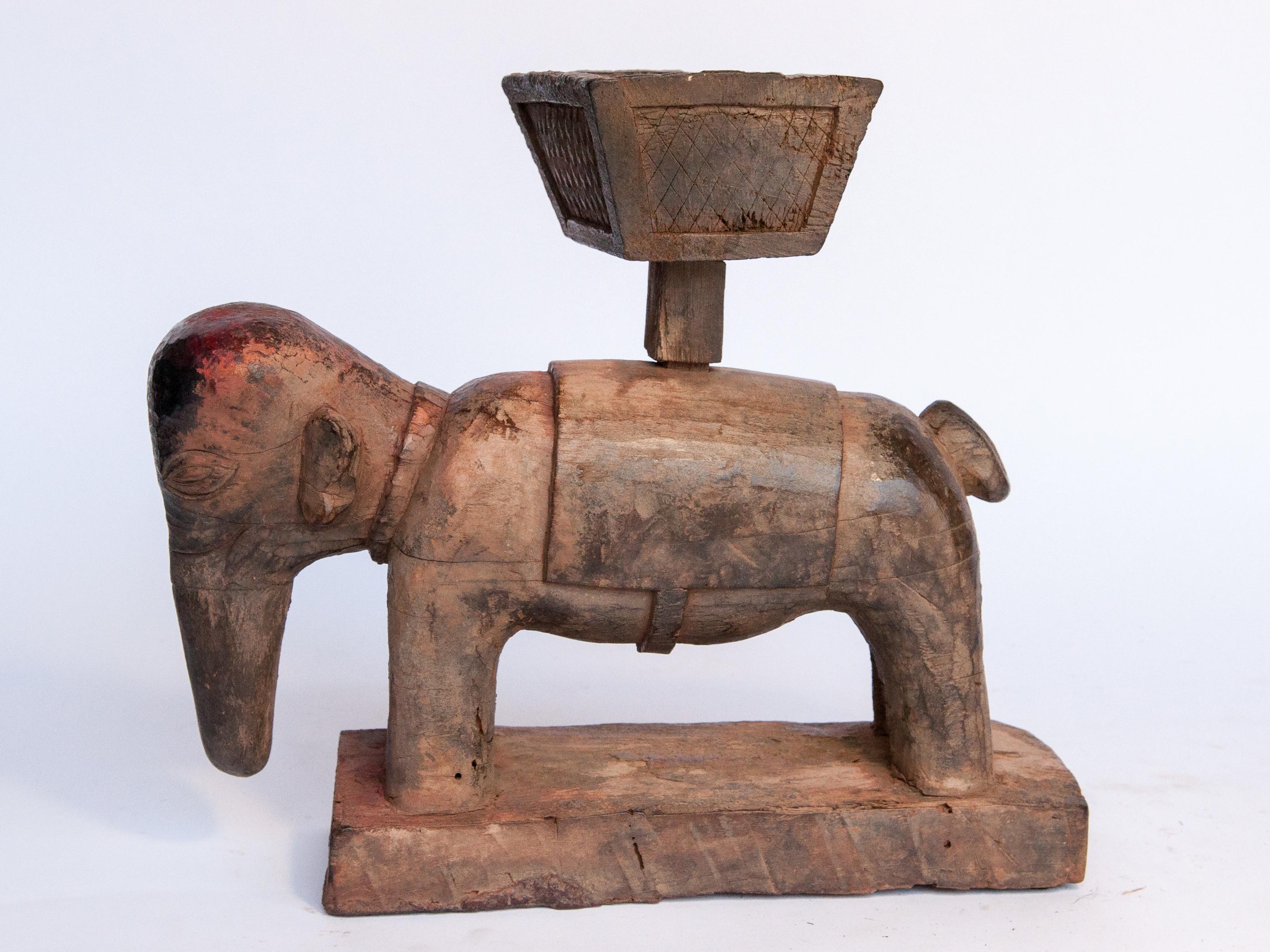 Vintage Wooden Offering Holder Elephant Motif Newar of Nepal Mid-20th Century 1