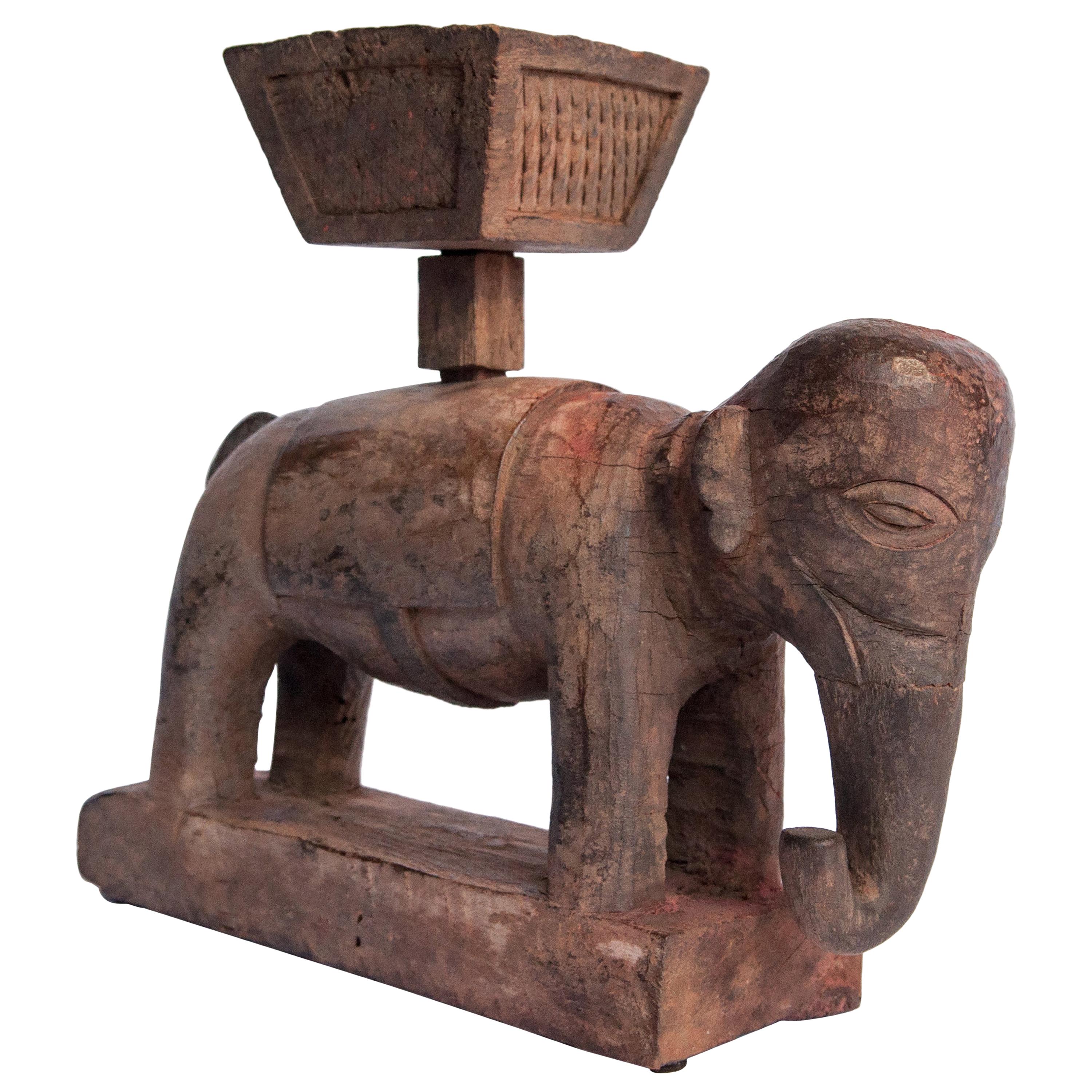 Vintage Wooden Offering Holder Elephant Motif Newar of Nepal Mid-20th Century