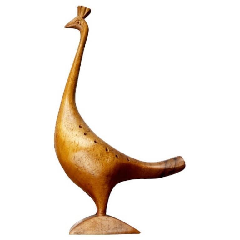 Vintage Wooden Peacock Figurine