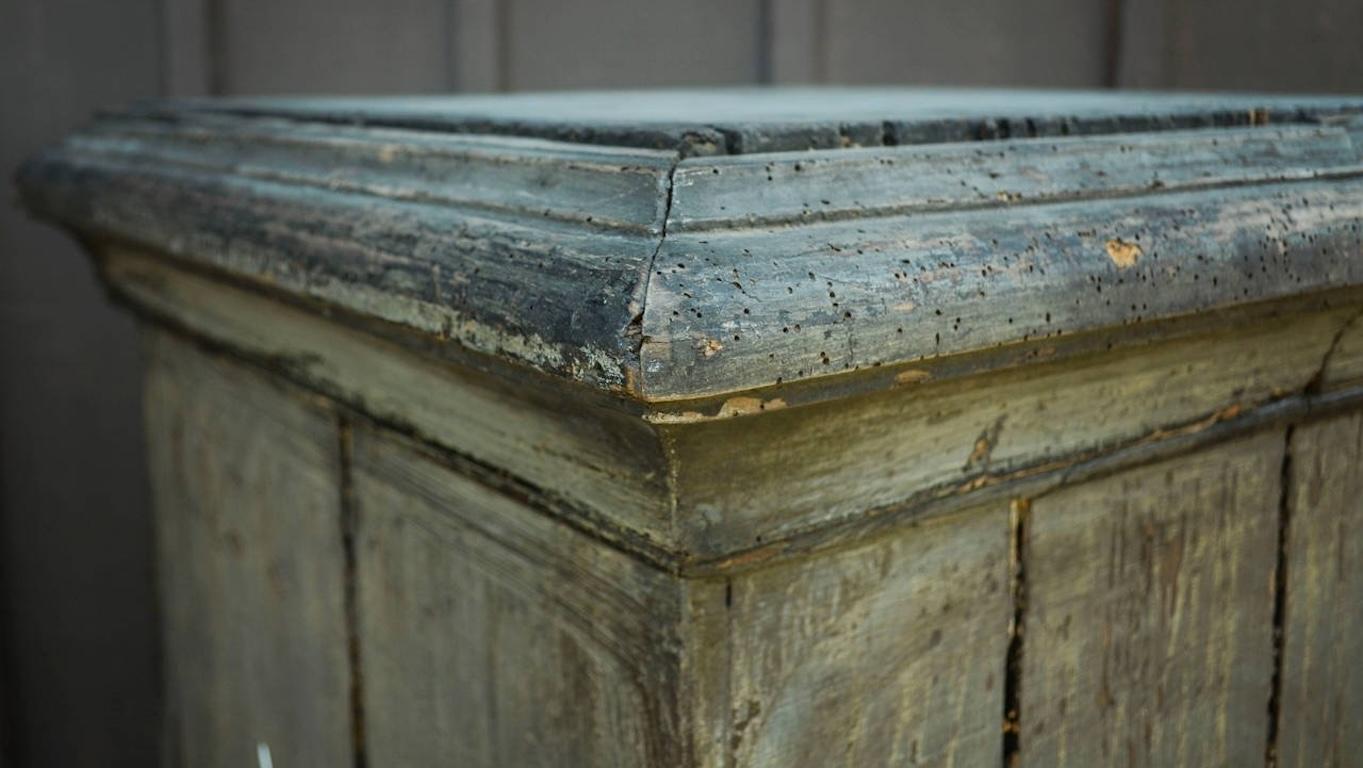 Vintage wooden pedestals with original paint, aged patina. 