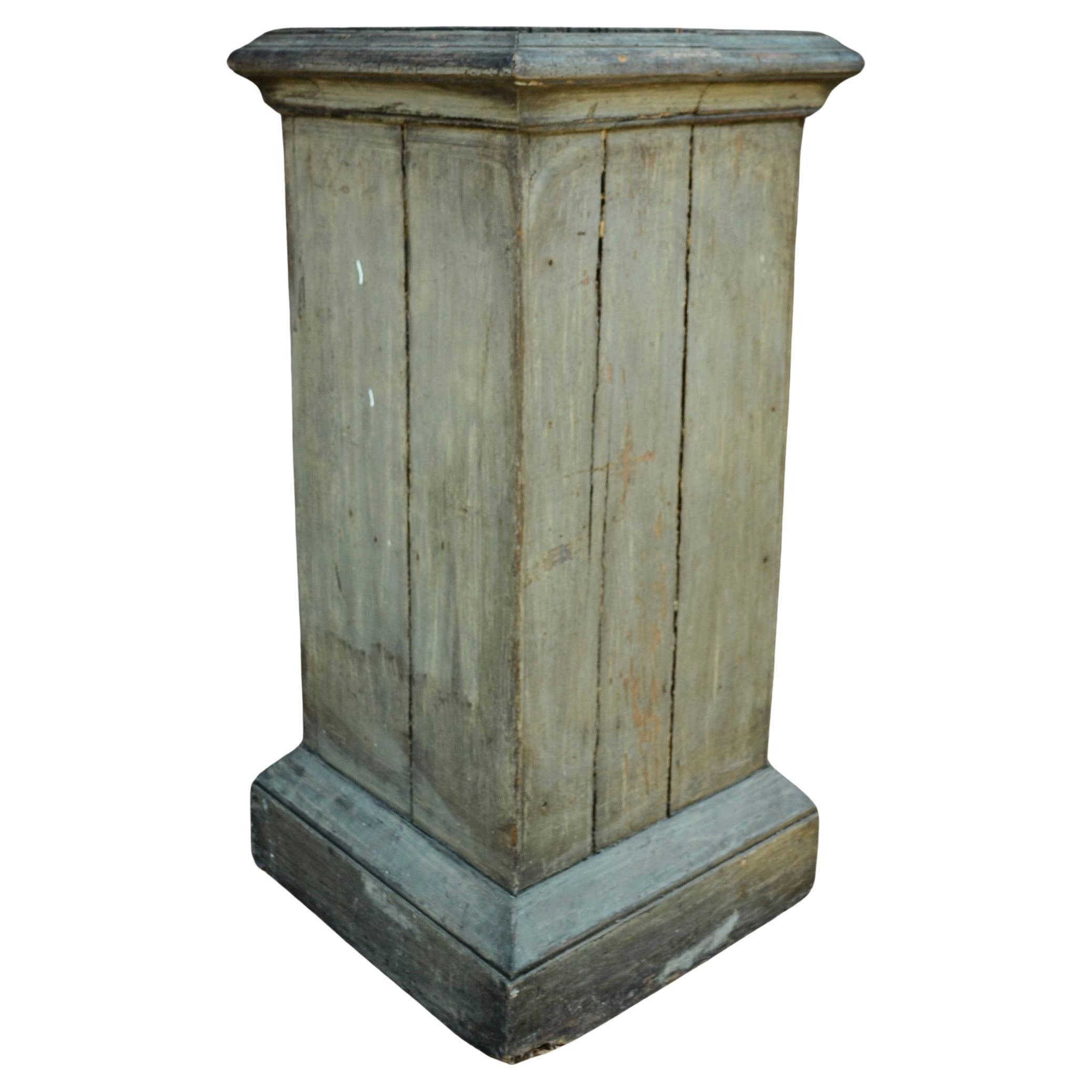 Vintage Wooden Pedestal (Slate Grey) For Sale