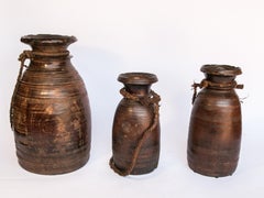 Vintage Wooden Pots Set of Three from the West Nepal Himal, Mid-20th Century