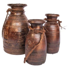 Antique Wooden Pots Set of Three from the West Nepal Himal, Mid-20th Century