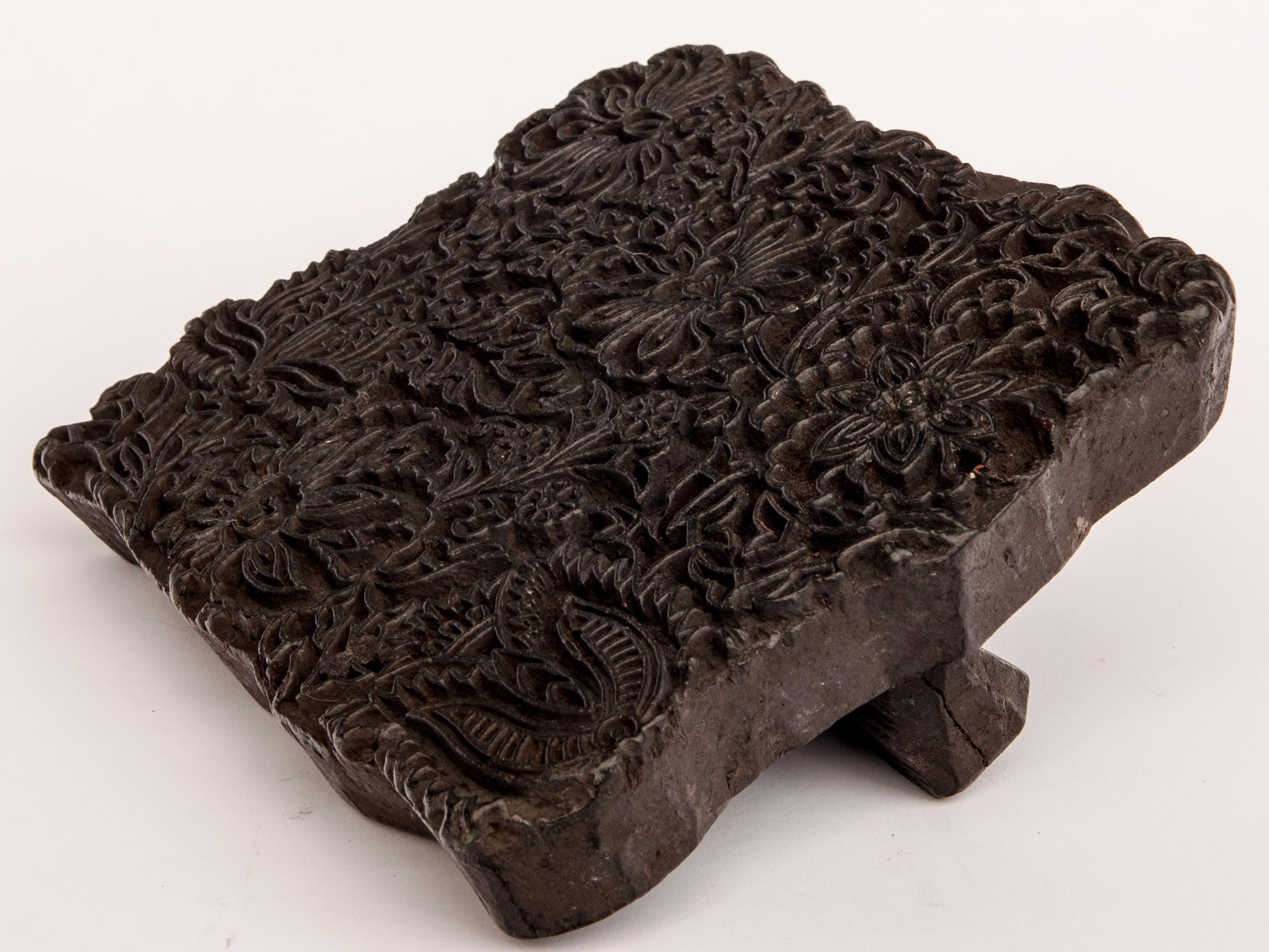Hand-Carved Vintage Wooden Printing Block from India, Late 20th Century