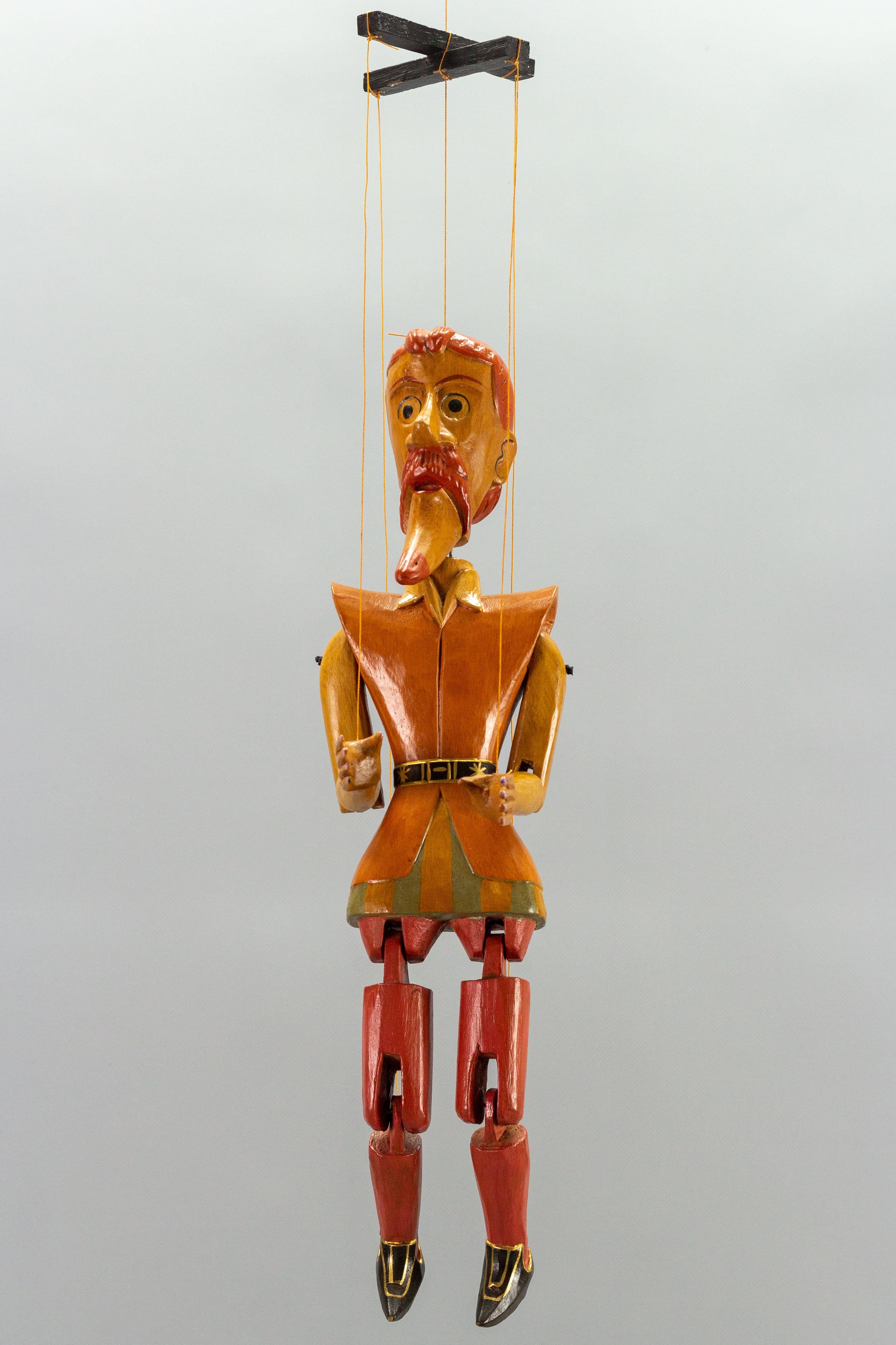 Late 20th Century Vintage Wooden Puppet Marionette Don Quixote
