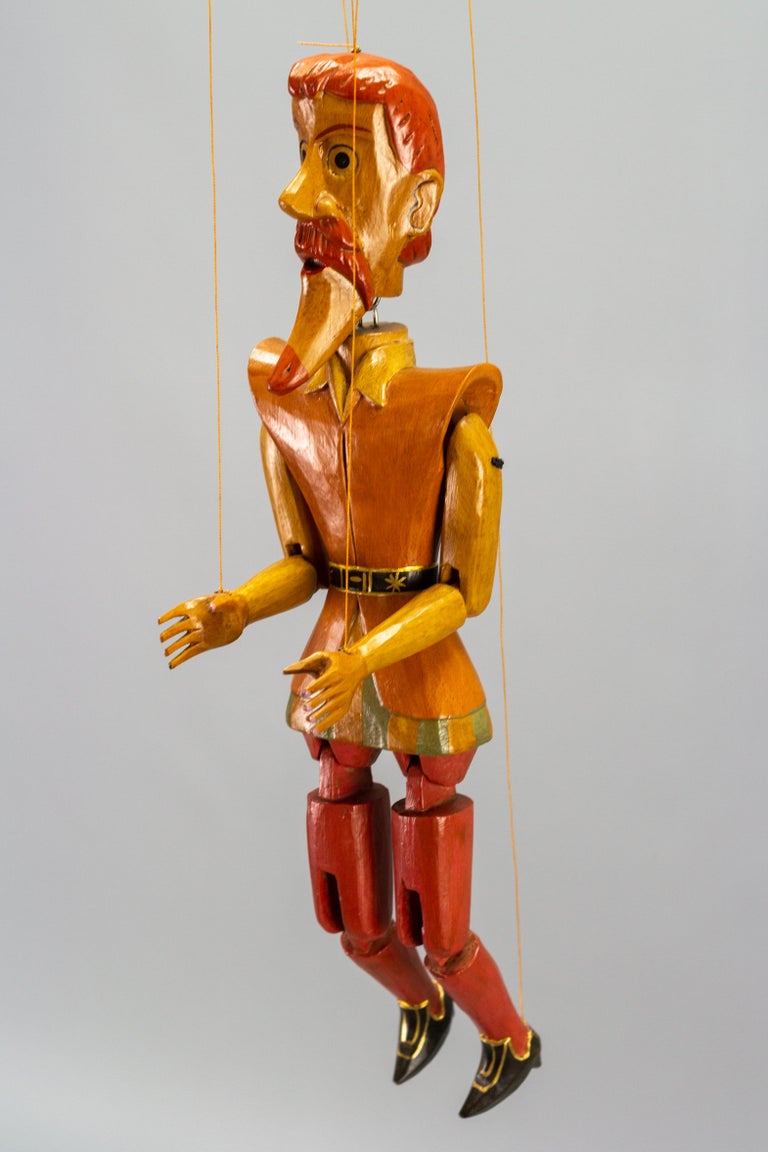 Metal Vintage Wooden Puppet Marionette Don Quixote For Sale