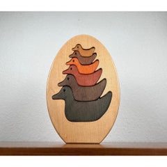 Vintage Wooden Puzzle with Duck Figurines