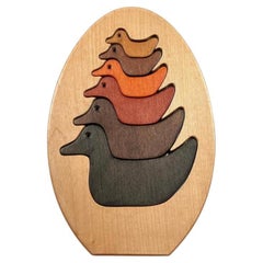 Vintage Wooden Puzzle with Duck Figurines