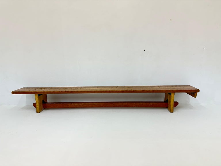 Vintage wooden school bench , 1970's For Sale at 1stDibs