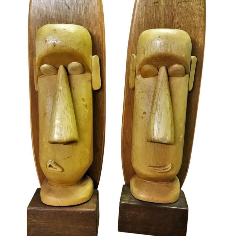Metà XX secolo Sculture in legno vintage di Paul Jansen, set di 2 pezzi in vendita