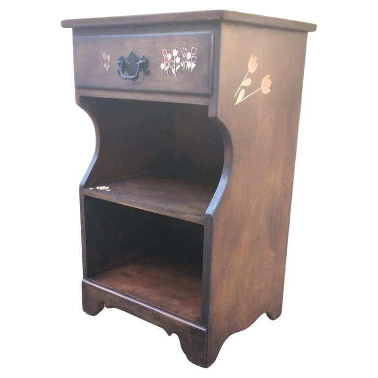 Vintage Wooden Side Table with Floral Accents, Ethan Allen For Sale at