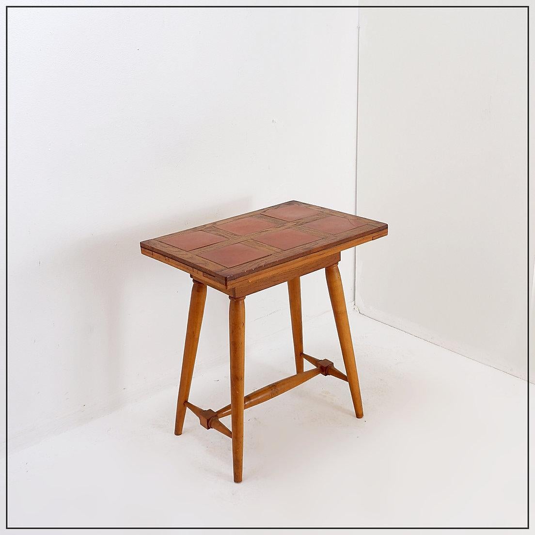 Vintage Wooden side table with terracotta tile top - 1960s For Sale 5