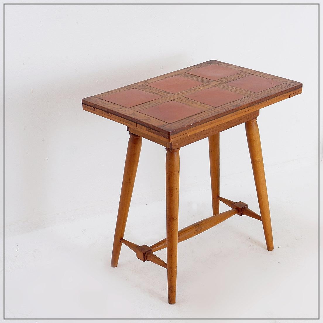Vintage Wooden side table with terracotta tile top - 1960s For Sale 6